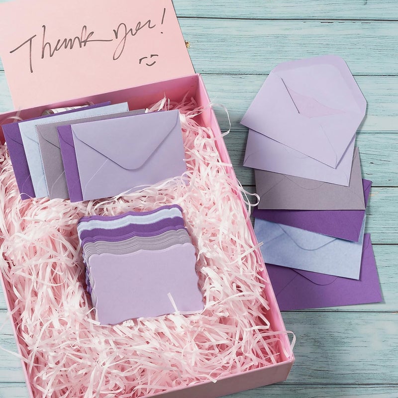 Toperd 100 Pack Mini Envelopes with Note Cards in 5 Colors for Wedding, Birthday, Baby Showers, 4 x 2.7 Inches (Purple) - Image 3
